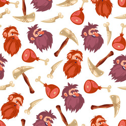 caveman with meat food and weapon seamless pattern vector image