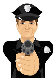 mature policeman holding revolver gun vector image