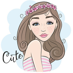 portrait of cute cartoon girl with flowers vector image