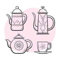 teapot set 15 doodle vector image