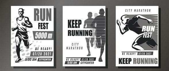 monochrome running symbols set collection vector image