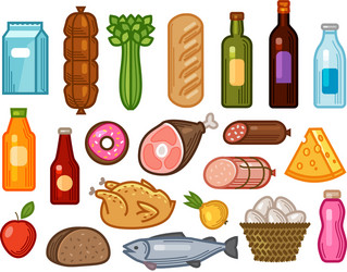 food and drinks icons set grocery shopping vector image