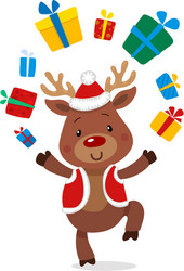 santas reindeer rudolph and gifts vector image