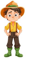 bored sad boy in farmer overalls cartoon character vector image