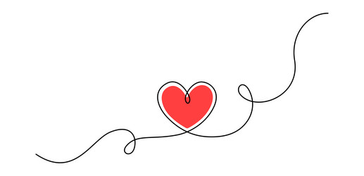 one continuous drawing of heart and red color love vector image