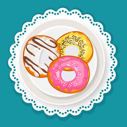 delicious sweet donuts in glaze on plate with wavy vector image