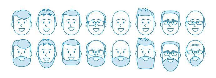 line set people icons male characters vector image