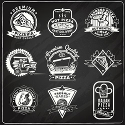 Pizza chalkboard emblems set vector