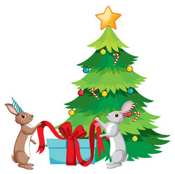 christmas tree with cute rabbit vector image