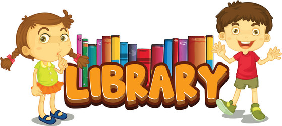 font design for word library with two happy kids vector image