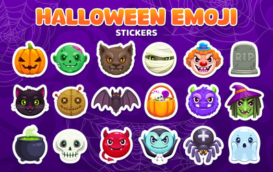 halloween emoji stickers fun characters collection vector image