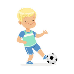 boy playing soccer kid kicking a ball colorful vector image