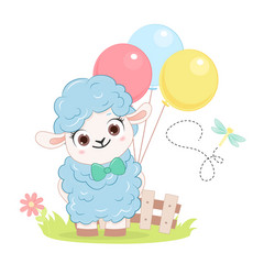 cartoon smiling blue sheep with balloons vector image