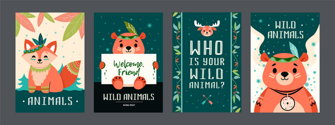 cartoon boho animals posters set vector image