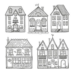 funny doodle houses hand drawn vector image