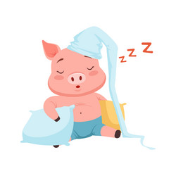 cute pig in hat sleeping funny cartoon animal vector image