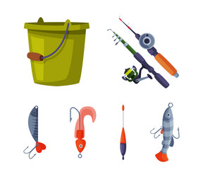 Fishing equipment and angling item with rod vector