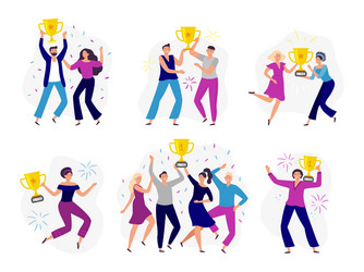 people win cup couple winners man and woman vector image