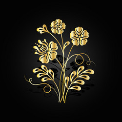 gold flowers with shadow on dark background vector image