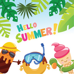 cute summer card with ice cream character vector image