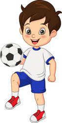 cartoon little boy playing football vector image