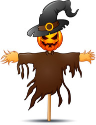 scarecrow cartoon with pumpkin head vector image