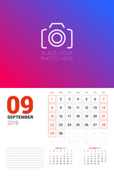 wall calendar planner template for september 2019 vector image