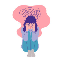 depressed woman sitting face palm pose flat linear vector image