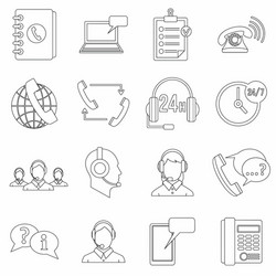 call center symbols icons set outline style vector image