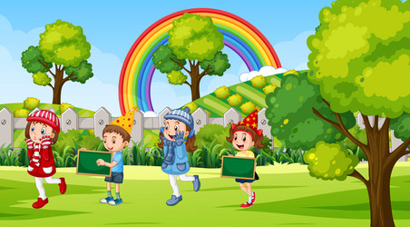 park scene with children playing vector image