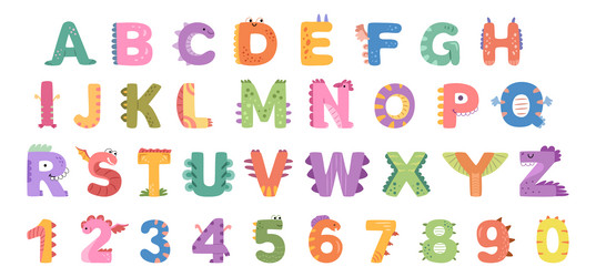 funny dinosaur fonts letters and numbers vector image