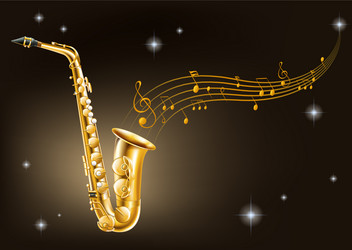 golden saxophone on black background vector image