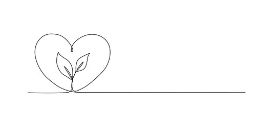 one continuous line growing sprout with heart vector image