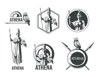 athena goddess emblems vector image