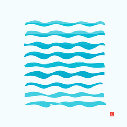 marine pattern with stylized blue waves on a light vector image