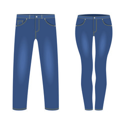 mens and womens dark blue denim jeans pants vector image