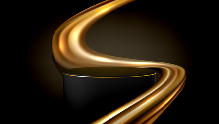 3d black podium with gold wavy silk cloth vector image