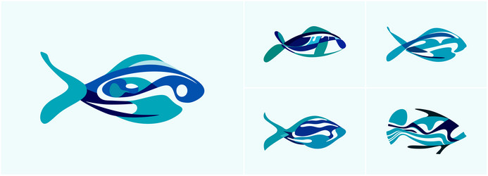 wave fish creative symbols set water splash shape vector image