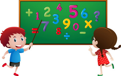 boy and girl counting numbers on the board vector image