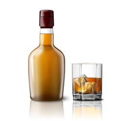 blank realistic whiskey bottle with glass vector image