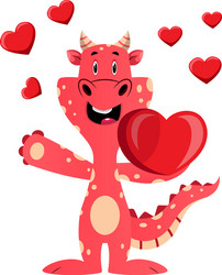 red dragon is holding heart on white background vector image