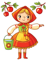 girl collects apples in a bucket vector image