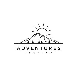 sunrise mountain pine wood adventure logo icon vector image