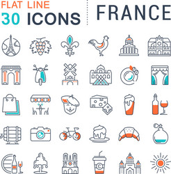 set flat line icons france and paris vector image