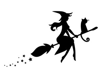 black silhouette a witch flying on broomstick vector image