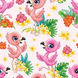 seamless tropical pattern with cute flamingo birds vector image