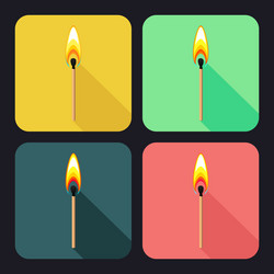 square icons with burning match on dark background vector image