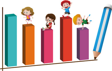 children and big bar chart vector image