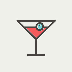 cocktail drink with cherry thin line icon vector image