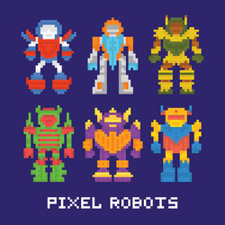 pixel art isolated robots set vector image